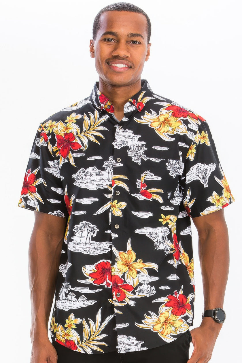 Hawaiian Print Button Down Shirt
