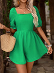 Perfee Smocked Square Neck Short Sleeve Romper