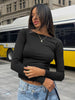 Backless Round Neck Long Sleeve T-Shirt