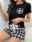 Plaid Heart Top and Shorts Pajama Set