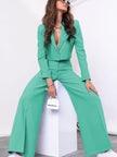 Lapel Collar Cropped Top and Wide Leg Pants Set