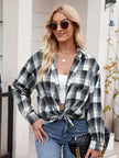 Plaid Collared Neck Long Sleeve Shirt