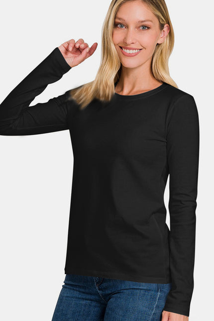 Zenana Full Size Solid Color Round Neck Long Sleeve T-Shirt