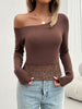 Devine Single Shoulder Long Sleeve Lace T-Shirt