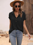 Half Button Hooded Short Sleeve Blouse