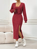 Ribbed Long Sleeve Cropped Cardigan and Slit Cami Dress Set