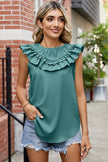 Ruffled Round Neck Sleeveless Blouse