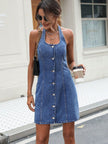 Halter Neck Button Down Denim Mini Dress