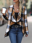 Plaid Open Front Long Sleeve Jacket