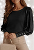 Buttoned Cuffs Shiny Puff Sleeves Blouse