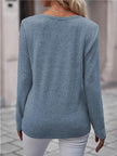 Round Neck Buttoned Long Sleeve T-Shirt