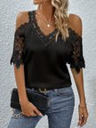 Lace Detail V-Neck Cold Shoulder Blouse