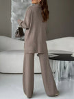 Slit Mock Neck Top and Pants Sweater Set