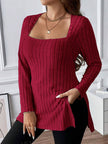 Plus Size Square Neck Long Sleeve T-Shirt