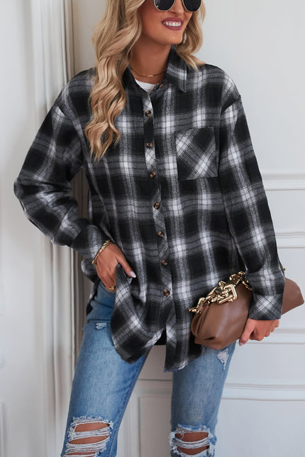 Plaid Button Up Dropped Shoulder Shirt