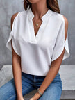 Notched Cold Shoulder Half Sleeve Blouse