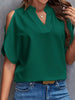 Notched Cold Shoulder Blouse