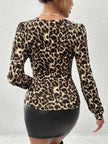 Lace Detail Leopard V-Neck Long Sleeve Top