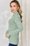 Basic Bae Full Size Ribbed Mock Neck Puff Sleeve Sweater