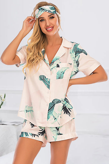 Printed Button Up Short Sleeve Top and Shorts Pajama Set