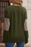 Decorative Button Contrast V-Neck Long Sleeve Sweater