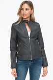 Snobbish PU Leather Biker Jacket with Side Zip Pockets