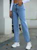 Side Slit High Waist Straight Jeans