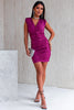 Ruched Surplice Sleeveless Wrap Mini Dress