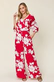 Double Take Full Size Printed Tie Back Wide Leg Jumpsuit