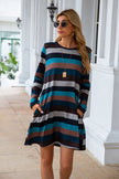 Striped Round Neck Long Sleeve Dress