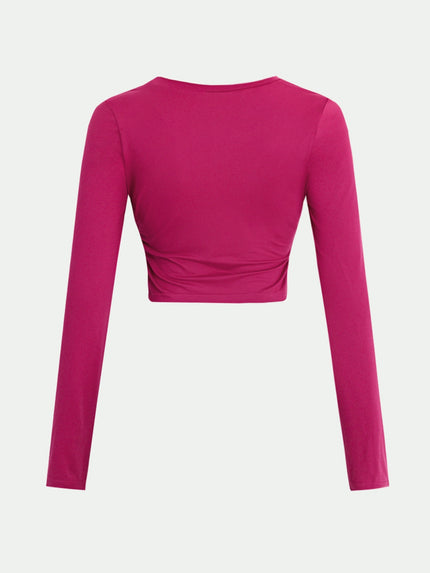 Round Neck Long Sleeve Cropped T-Shirt