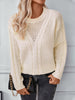 Openwork Cable-Knit Round Neck Long Sleeve Sweater