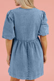 Bowknot Round Neck Half Sleeve Denim Dress