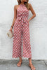 Perfee Polka Dot Grecian Wide Leg Jumpsuit