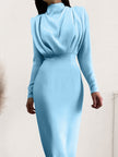 Ruched Turtleneck Long Sleeve Maxi Dress