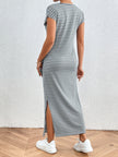 Tied Striped Round Neck Short Sleeve Maxi Tee Dress