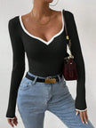 Contrast Trim Long Sleeve Knit T-Shirt