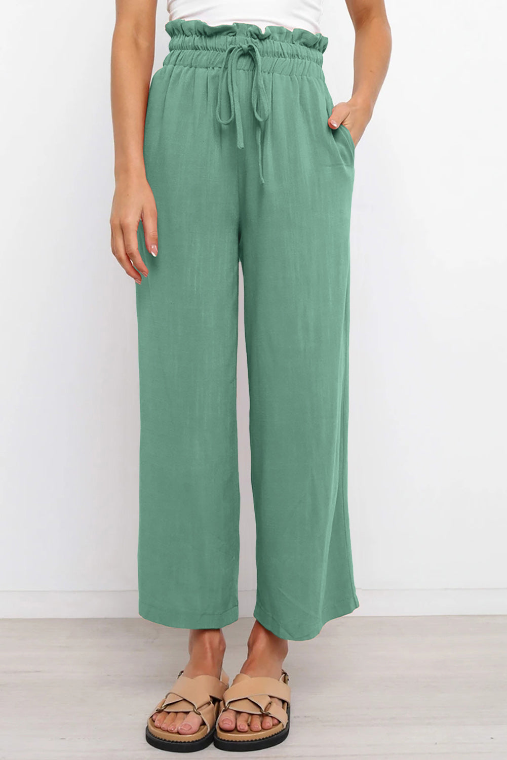 Drawstring Waist Wide Leg Pants