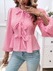 Devine Tied Round Neck Long Sleeve Blouse