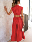 Cutout Mock Neck Sleeveless Ruched Maxi Dress