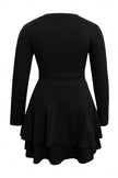 Plus Size Layered V-Neck Long Sleeve Mini Dress