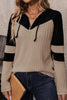 Drawstring Quarter Zip Contrast Long Sleeve Hoodie