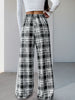 Perfee Drawstring Plaid Wide Leg Pants