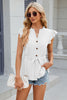 Eyelet Notched Cap Sleeve Blouse