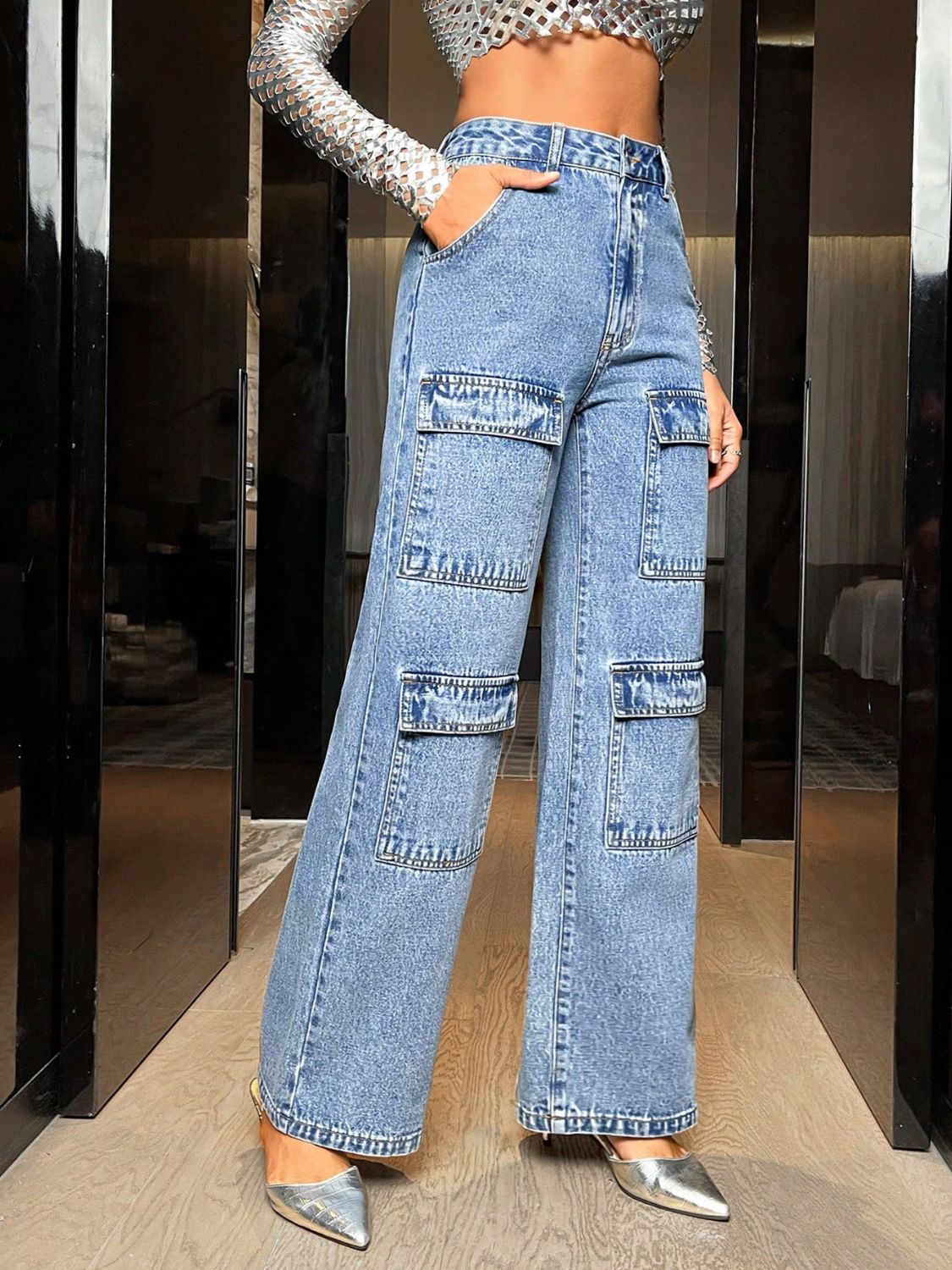 Wide Leg High Waist Jeans with Pockets