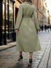 Perfee Smocked Half Button Long Sleeve Midi Dress