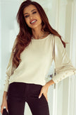 Buttoned Cuffs Shiny Puff Sleeves Blouse