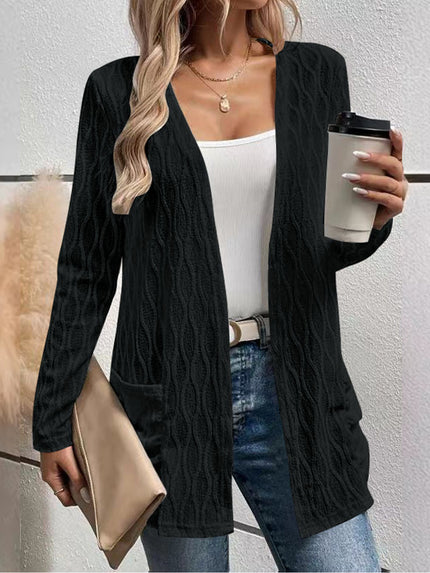 Texture Open Front Long Sleeve Cardigan with Pockets