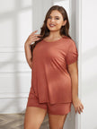 Plus Size Round Neck Short Sleeve Two-Piece Pajama Set