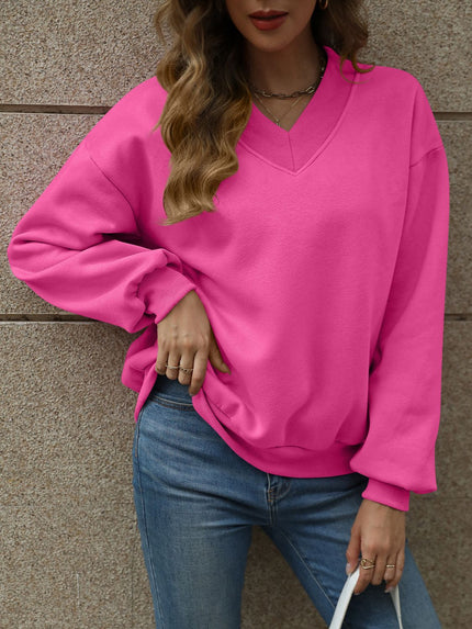 V-Neck Long Sleeve Dropped Shoulder Sweater